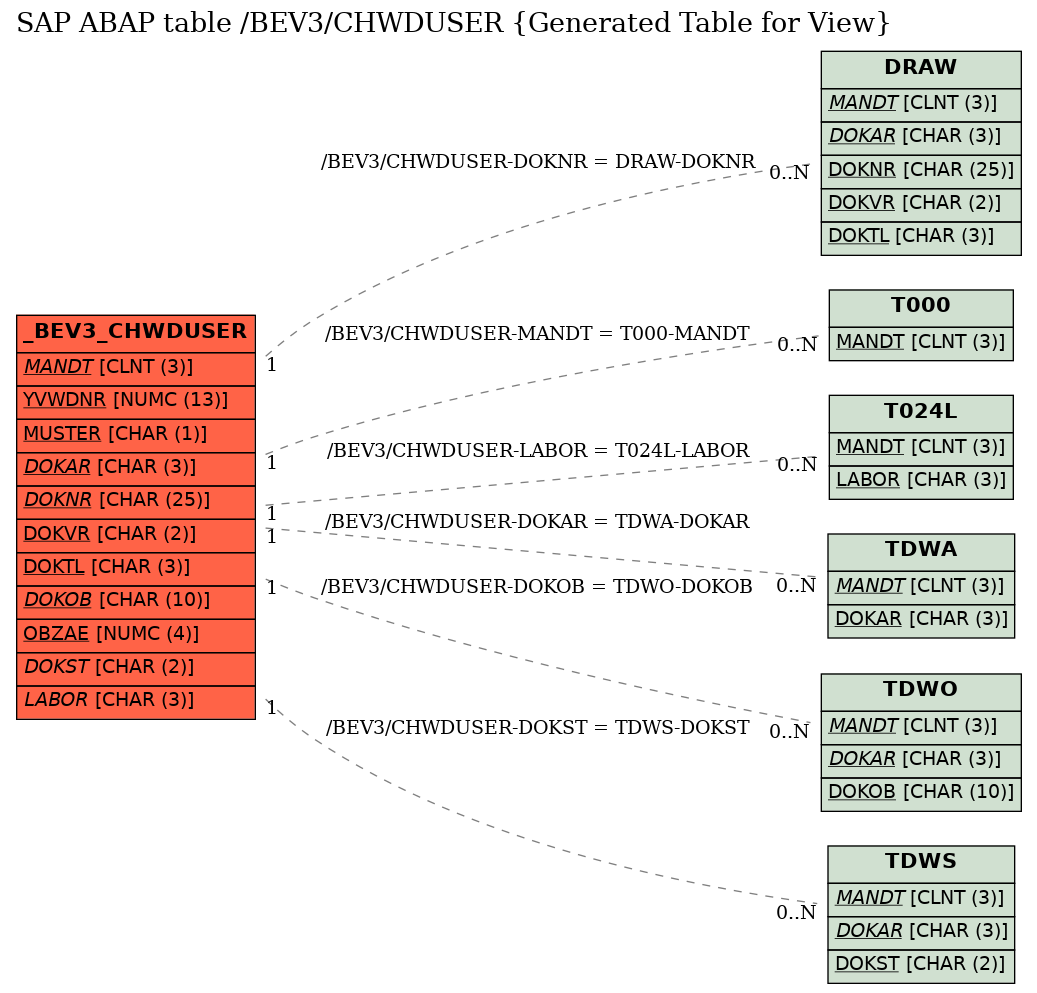 E-R Diagram for table /BEV3/CHWDUSER (Generated Table for View)