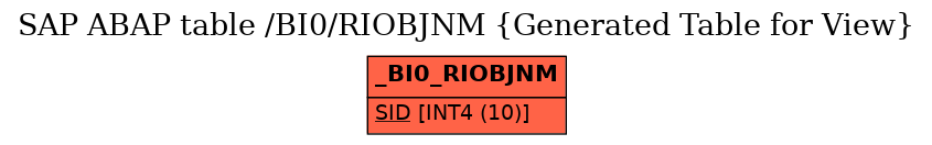 E-R Diagram for table /BI0/RIOBJNM (Generated Table for View)