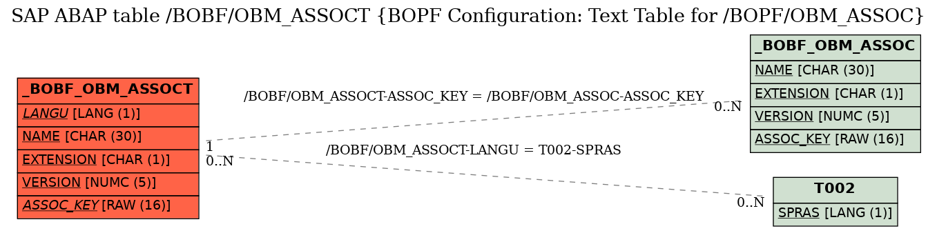 E-R Diagram for table /BOBF/OBM_ASSOCT (BOPF Configuration: Text Table for /BOPF/OBM_ASSOC)