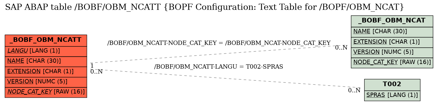 E-R Diagram for table /BOBF/OBM_NCATT (BOPF Configuration: Text Table for /BOPF/OBM_NCAT)