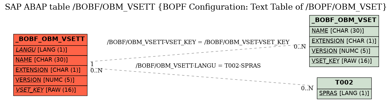 E-R Diagram for table /BOBF/OBM_VSETT (BOPF Configuration: Text Table of /BOPF/OBM_VSET)