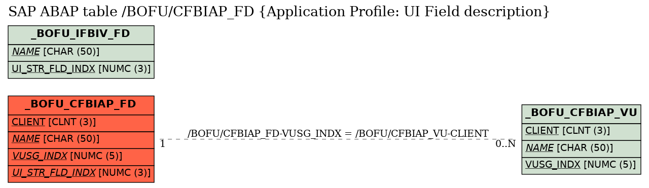 E-R Diagram for table /BOFU/CFBIAP_FD (Application Profile: UI Field description)