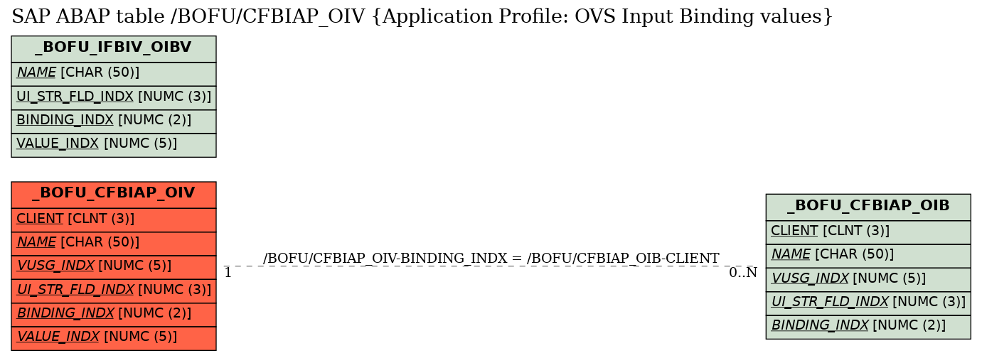 E-R Diagram for table /BOFU/CFBIAP_OIV (Application Profile: OVS Input Binding values)