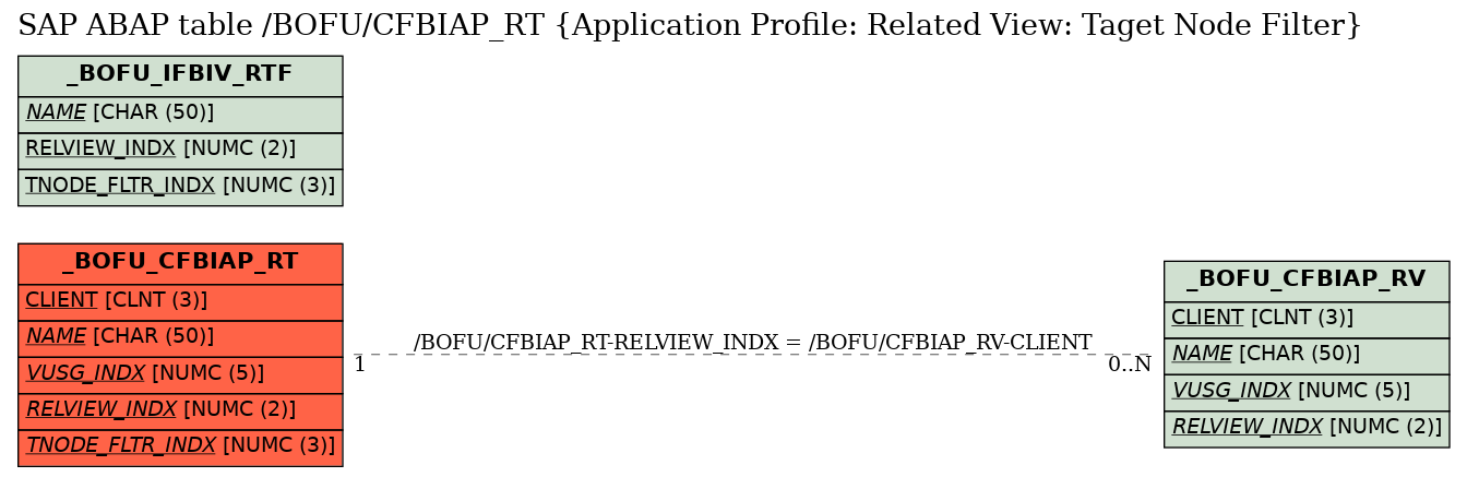E-R Diagram for table /BOFU/CFBIAP_RT (Application Profile: Related View: Taget Node Filter)