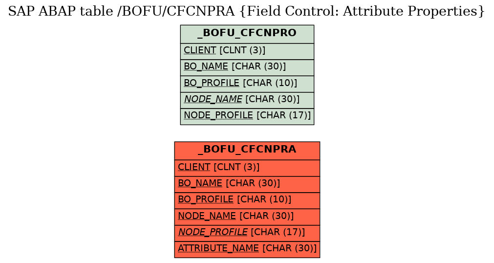 E-R Diagram for table /BOFU/CFCNPRA (Field Control: Attribute Properties)