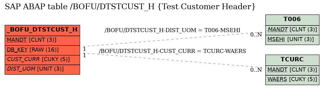 E-R Diagram for table /BOFU/DTSTCUST_H (Test Customer Header)