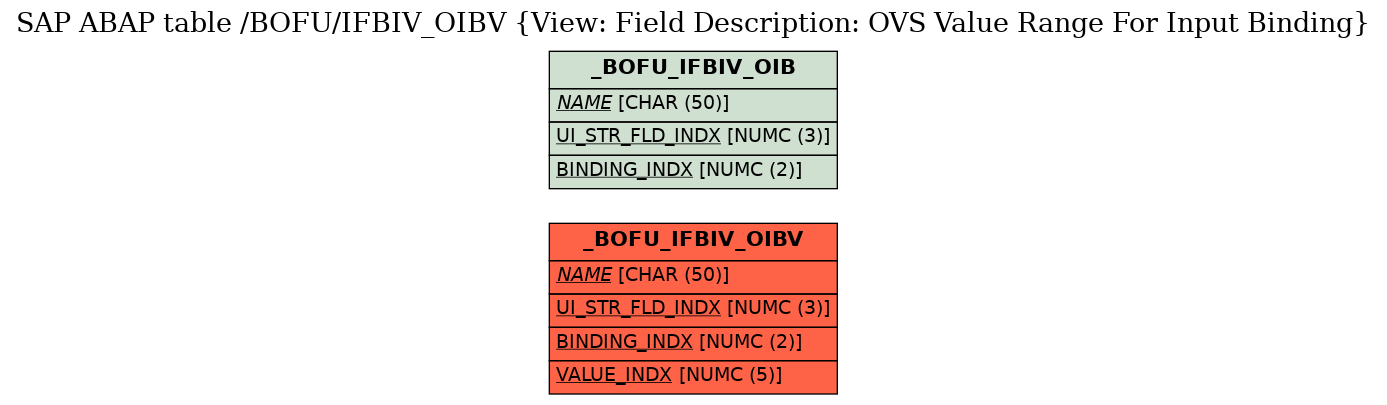 E-R Diagram for table /BOFU/IFBIV_OIBV (View: Field Description: OVS Value Range For Input Binding)