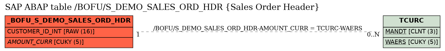 E-R Diagram for table /BOFU/S_DEMO_SALES_ORD_HDR (Sales Order Header)