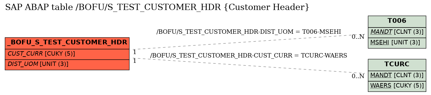 E-R Diagram for table /BOFU/S_TEST_CUSTOMER_HDR (Customer Header)