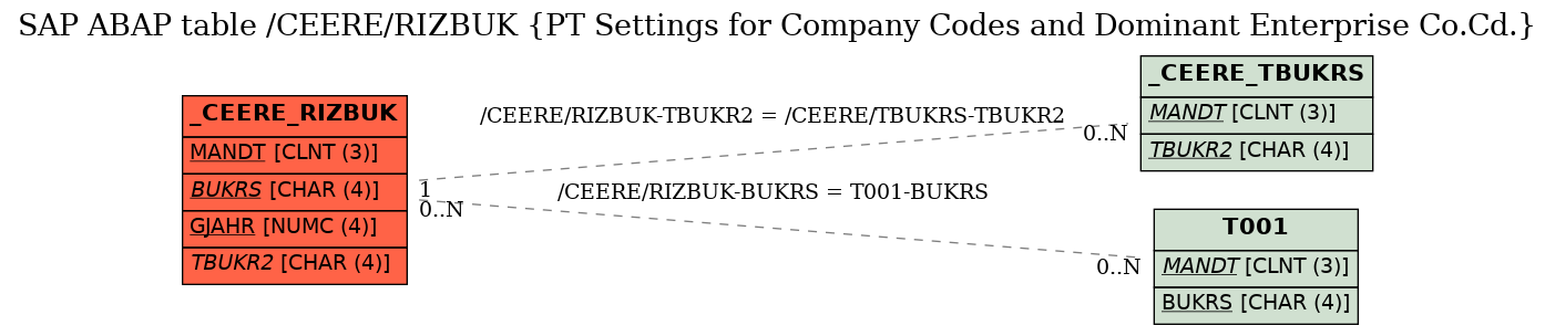 E-R Diagram for table /CEERE/RIZBUK (PT Settings for Company Codes and Dominant Enterprise Co.Cd.)