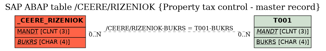 E-R Diagram for table /CEERE/RIZENIOK (Property tax control - master record)