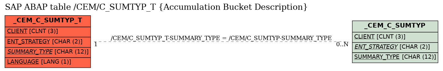 E-R Diagram for table /CEM/C_SUMTYP_T (Accumulation Bucket Description)