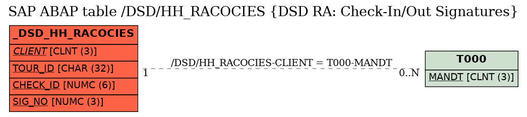 E-R Diagram for table /DSD/HH_RACOCIES (DSD RA: Check-In/Out Signatures)