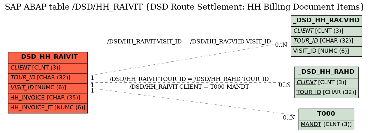 E-R Diagram for table /DSD/HH_RAIVIT (DSD Route Settlement: HH Billing Document Items)