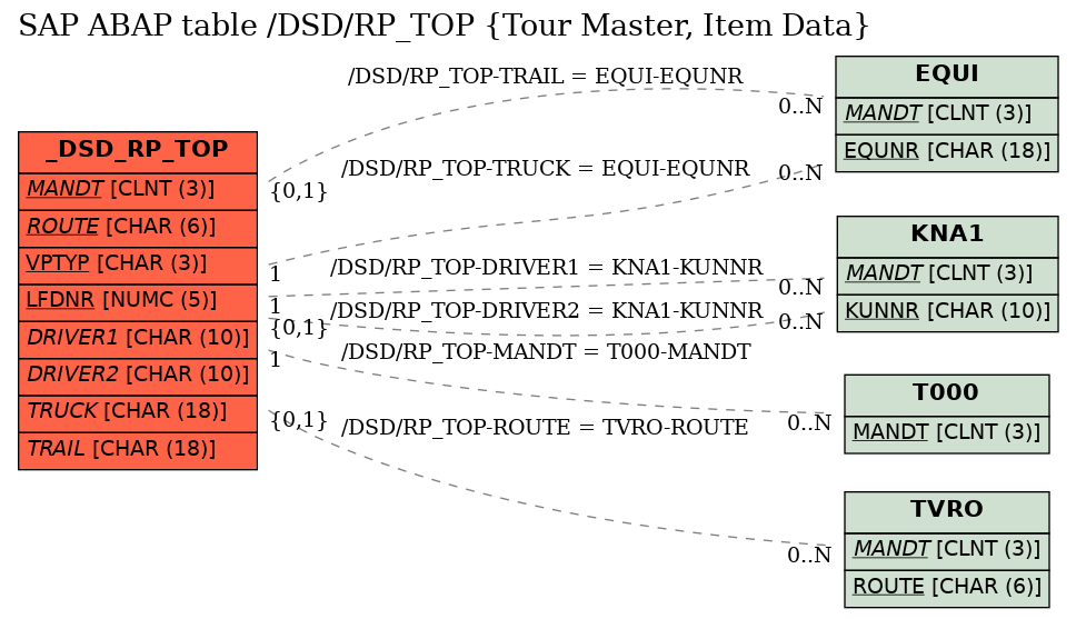 E-R Diagram for table /DSD/RP_TOP (Tour Master, Item Data)