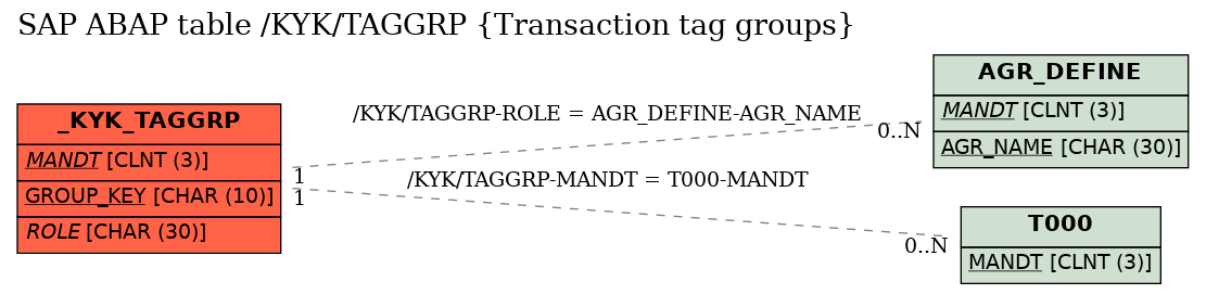 E-R Diagram for table /KYK/TAGGRP (Transaction tag groups)