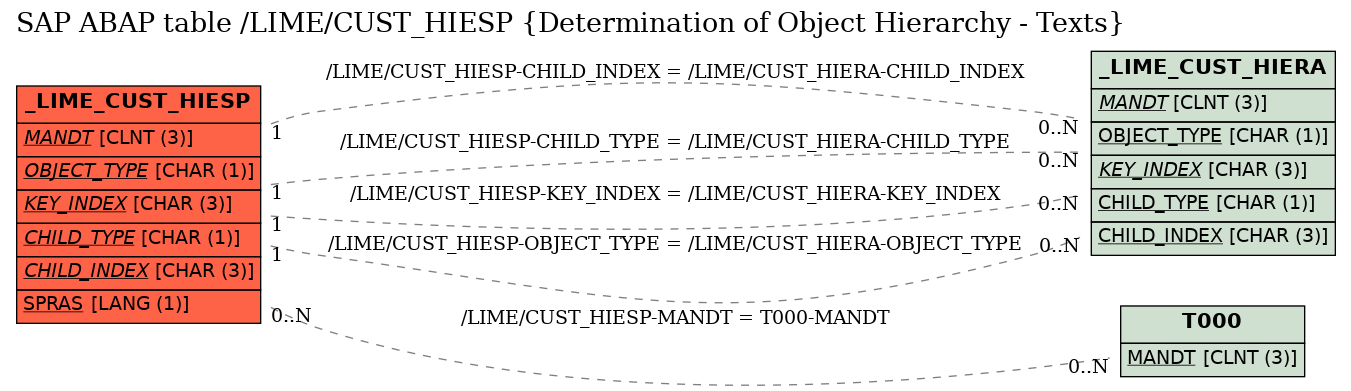 E-R Diagram for table /LIME/CUST_HIESP (Determination of Object Hierarchy - Texts)