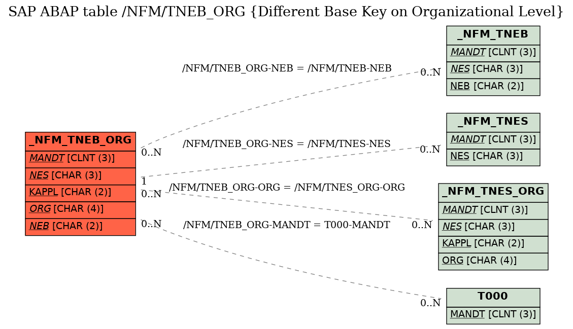 E-R Diagram for table /NFM/TNEB_ORG (Different Base Key on Organizational Level)