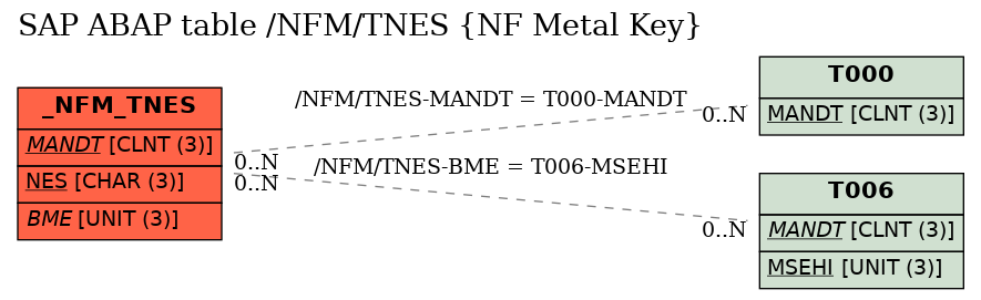 E-R Diagram for table /NFM/TNES (NF Metal Key)