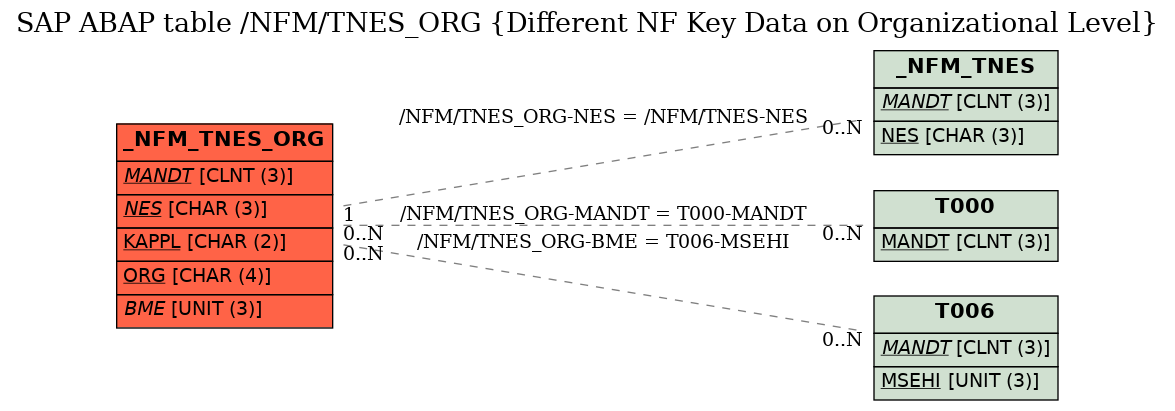 E-R Diagram for table /NFM/TNES_ORG (Different NF Key Data on Organizational Level)