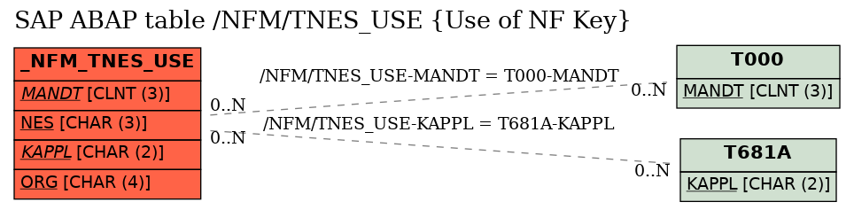 E-R Diagram for table /NFM/TNES_USE (Use of NF Key)