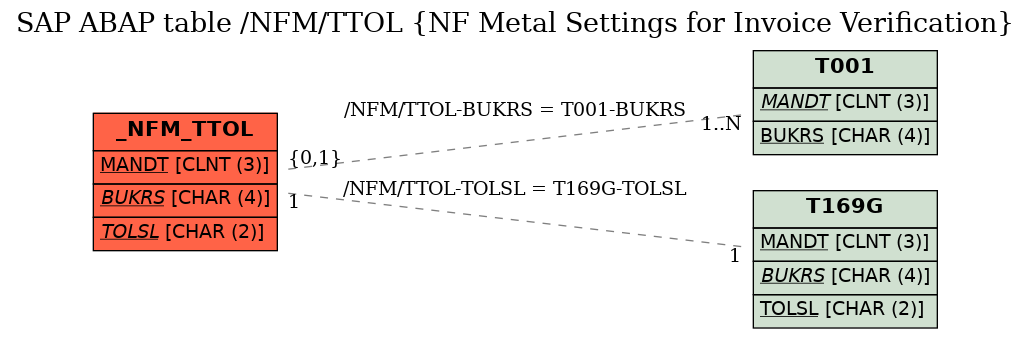 E-R Diagram for table /NFM/TTOL (NF Metal Settings for Invoice Verification)