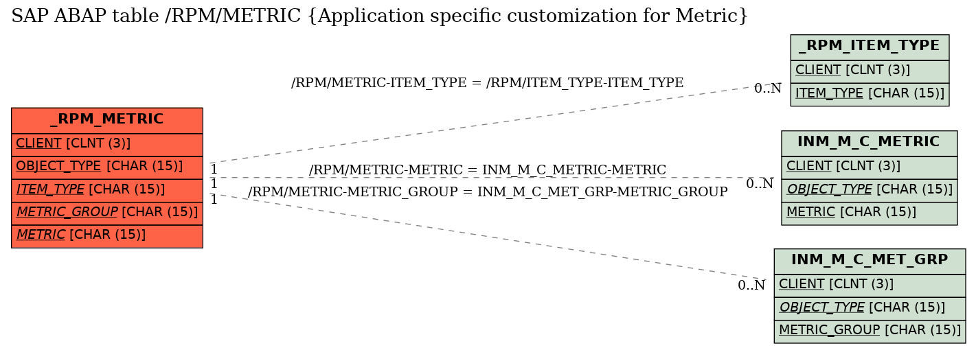 E-R Diagram for table /RPM/METRIC (Application specific customization for Metric)