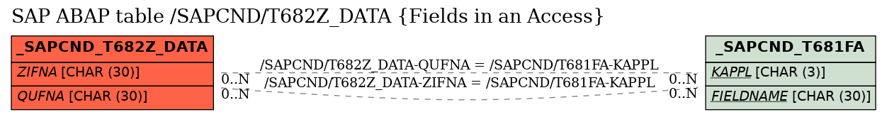 E-R Diagram for table /SAPCND/T682Z_DATA (Fields in an Access)