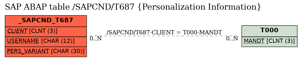 E-R Diagram for table /SAPCND/T687 (Personalization Information)