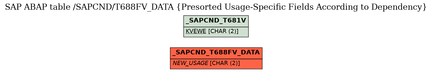 E-R Diagram for table /SAPCND/T688FV_DATA (Presorted Usage-Specific Fields According to Dependency)