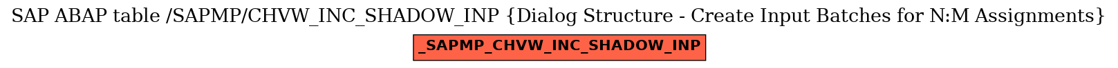 E-R Diagram for table /SAPMP/CHVW_INC_SHADOW_INP (Dialog Structure - Create Input Batches for N:M Assignments)