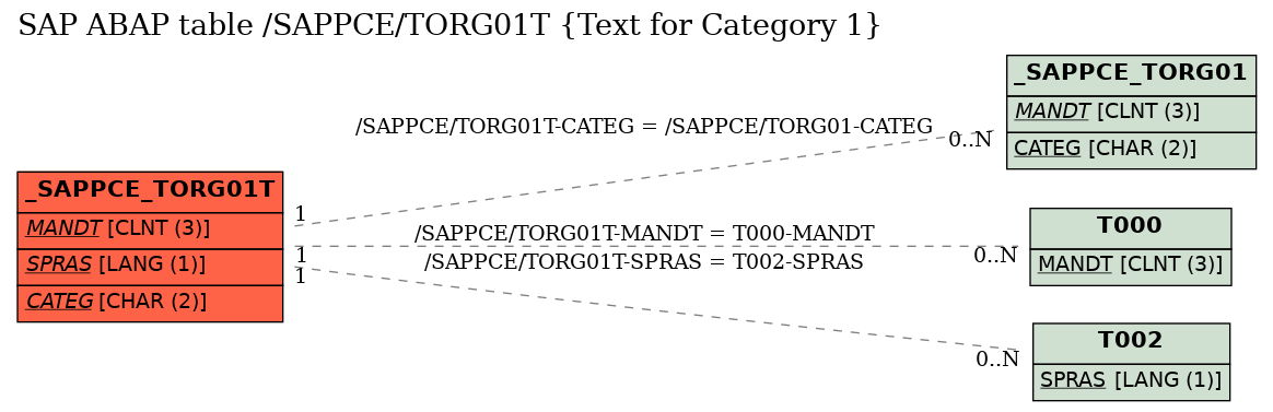 E-R Diagram for table /SAPPCE/TORG01T (Text for Category 1)