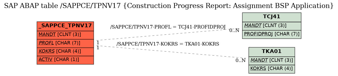 E-R Diagram for table /SAPPCE/TPNV17 (Construction Progress Report: Assignment BSP Application)