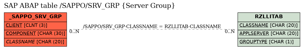 E-R Diagram for table /SAPPO/SRV_GRP (Server Group)