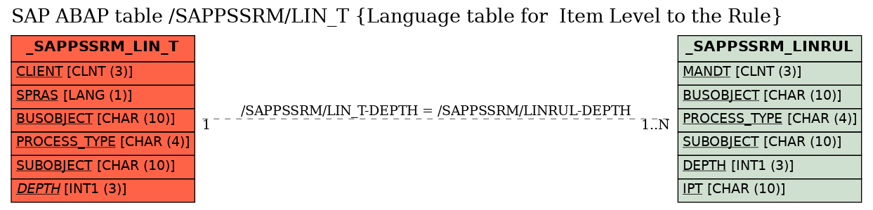 E-R Diagram for table /SAPPSSRM/LIN_T (Language table for  Item Level to the Rule)