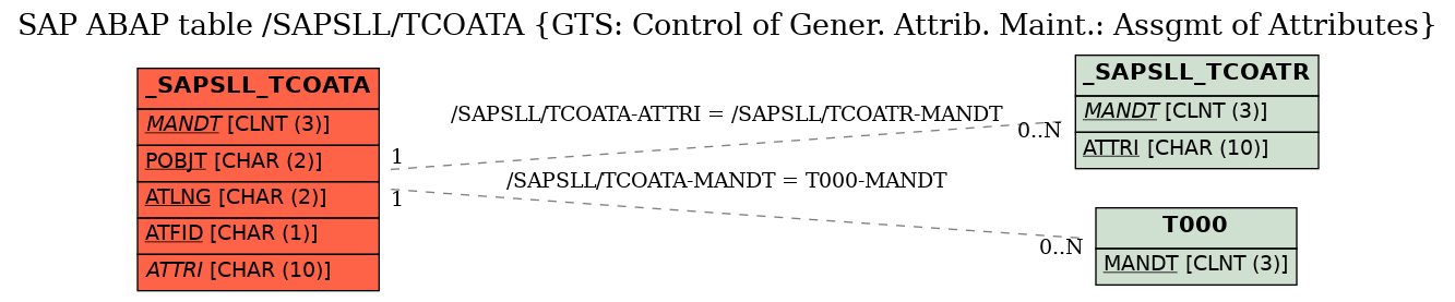 E-R Diagram for table /SAPSLL/TCOATA (GTS: Control of Gener. Attrib. Maint.: Assgmt of Attributes)
