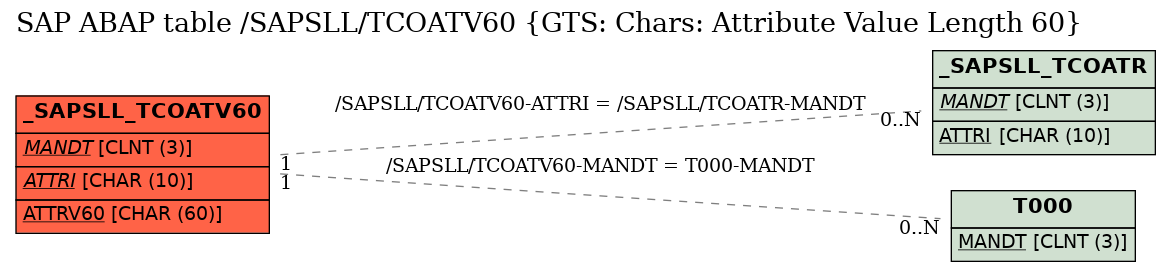 E-R Diagram for table /SAPSLL/TCOATV60 (GTS: Chars: Attribute Value Length 60)