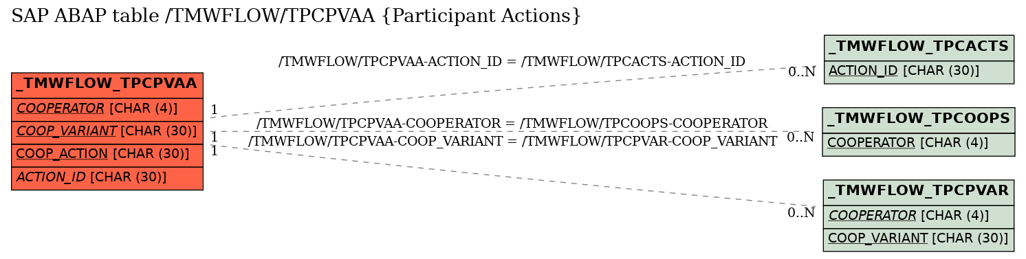 E-R Diagram for table /TMWFLOW/TPCPVAA (Participant Actions)