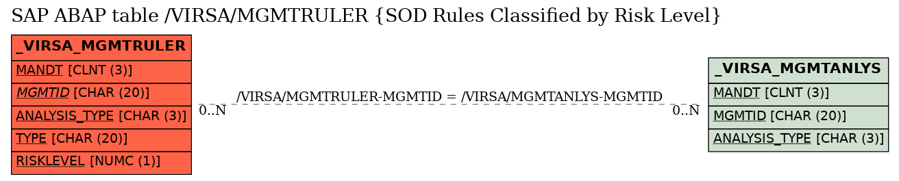 E-R Diagram for table /VIRSA/MGMTRULER (SOD Rules Classified by Risk Level)