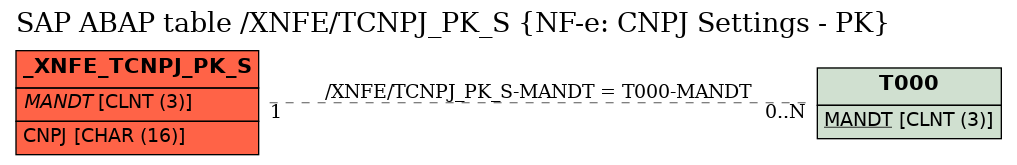 E-R Diagram for table /XNFE/TCNPJ_PK_S (NF-e: CNPJ Settings - PK)