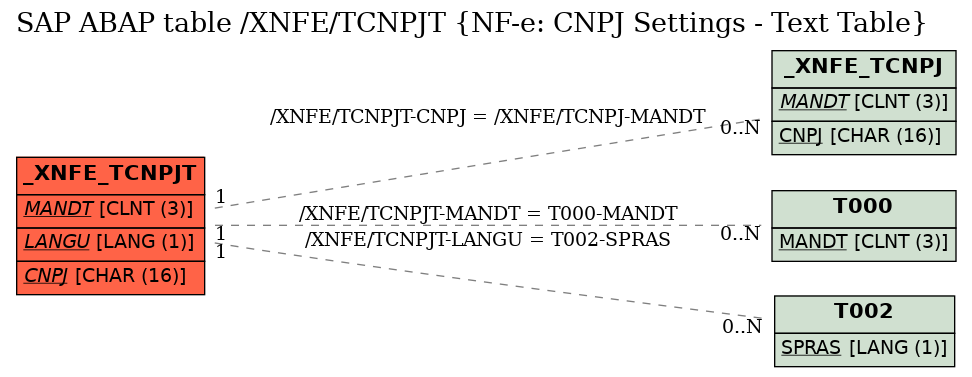 E-R Diagram for table /XNFE/TCNPJT (NF-e: CNPJ Settings - Text Table)