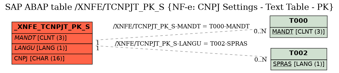 E-R Diagram for table /XNFE/TCNPJT_PK_S (NF-e: CNPJ Settings - Text Table - PK)