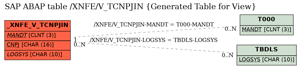 E-R Diagram for table /XNFE/V_TCNPJIN (Generated Table for View)