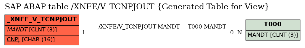 E-R Diagram for table /XNFE/V_TCNPJOUT (Generated Table for View)