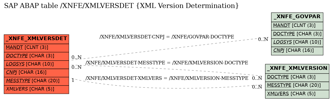 E-R Diagram for table /XNFE/XMLVERSDET (XML Version Determination)