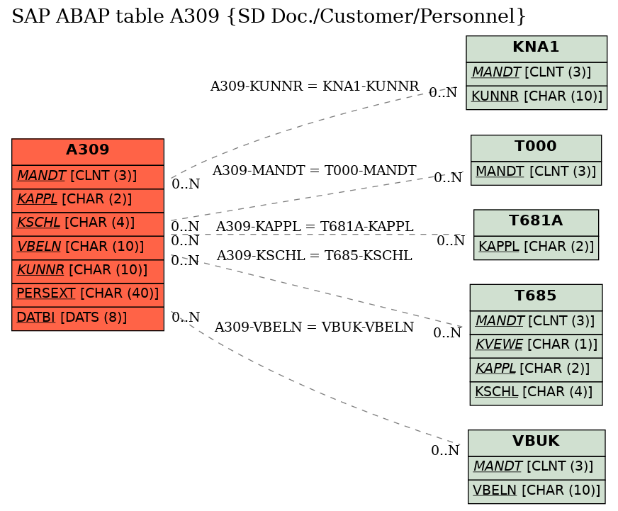 E-R Diagram for table A309 (SD Doc./Customer/Personnel)