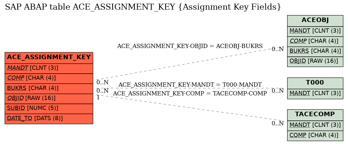 E-R Diagram for table ACE_ASSIGNMENT_KEY (Assignment Key Fields)