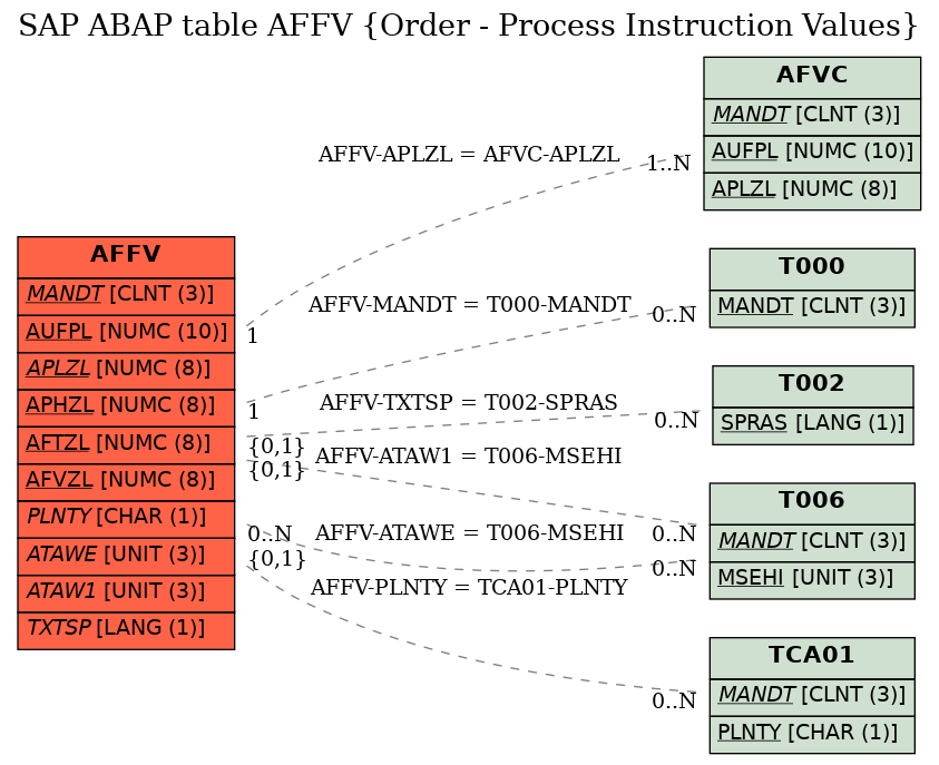 E-R Diagram for table AFFV (Order - Process Instruction Values)