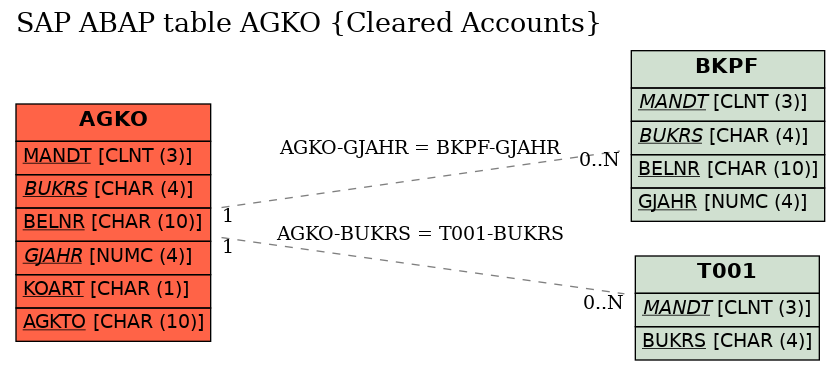 E-R Diagram for table AGKO (Cleared Accounts)