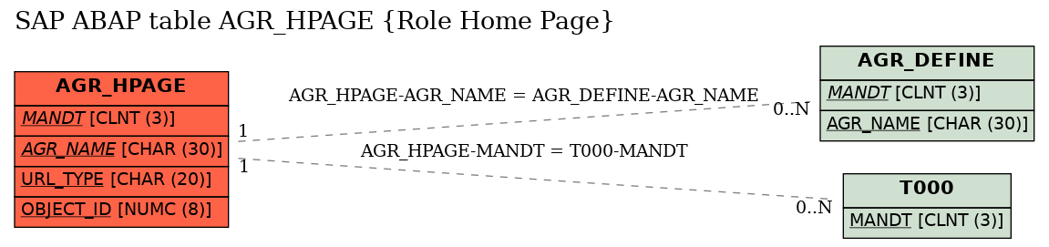 E-R Diagram for table AGR_HPAGE (Role Home Page)